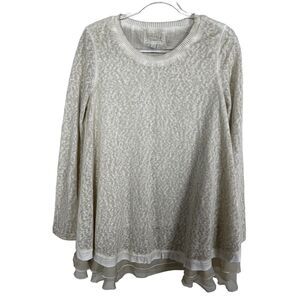 Gabby Isabella Women's Sweater Size S Beige Style11505 Knit Tunic Chiffon Accent